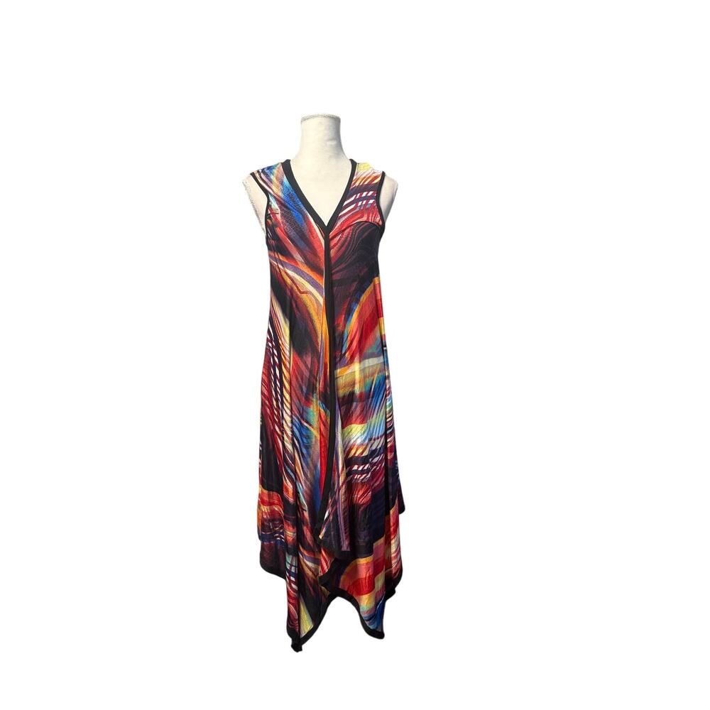 Laura Max Abstract Multicolor V-Neck Sleeveless Maxi Dress Size L
